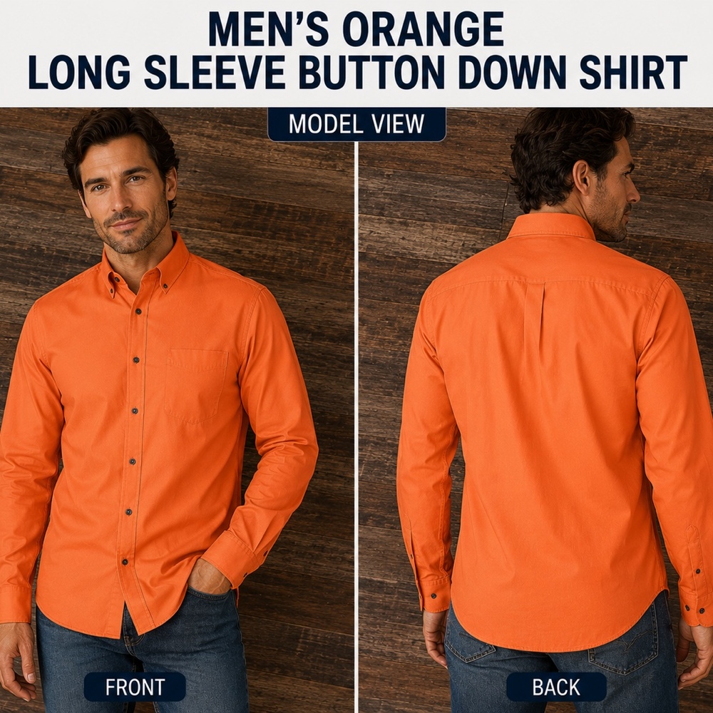 Men’s Bright Orange Long Sleeve Button-Down Shirt